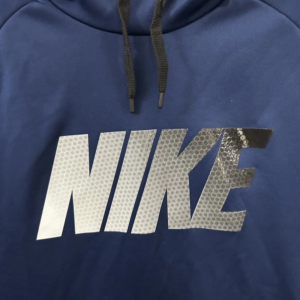 Nike Hoodie Mens Extra Large Blue Pullover Sweatshirt Spell Out Dri Fit Adult